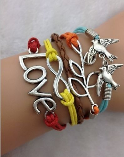 Bracciale Donna Love Infinito Ramo Ulivo Uccellini colorato braccialetto ragazza