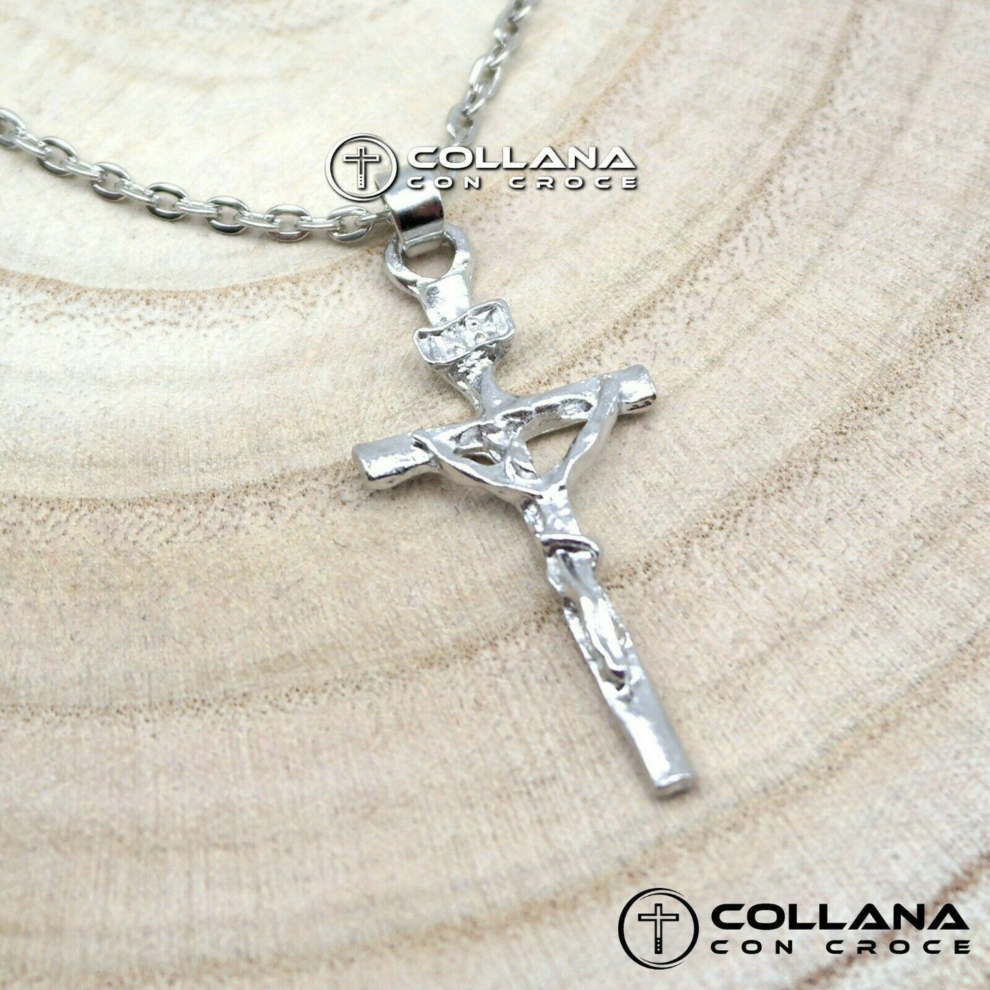 Collana con catena ciondolo Croce Collanina da Uomo Crocifisso Silver pendente