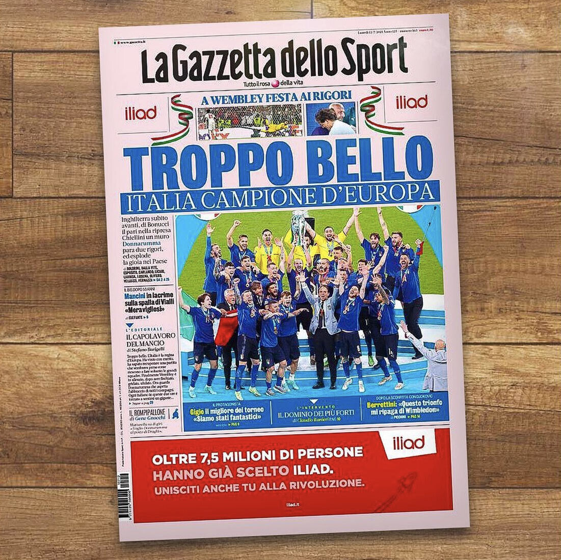 Gazzetta dello sport 12 luglio 2021 ITALIA CAMPIONE D' EUROPA EURO 2020 12/07/21