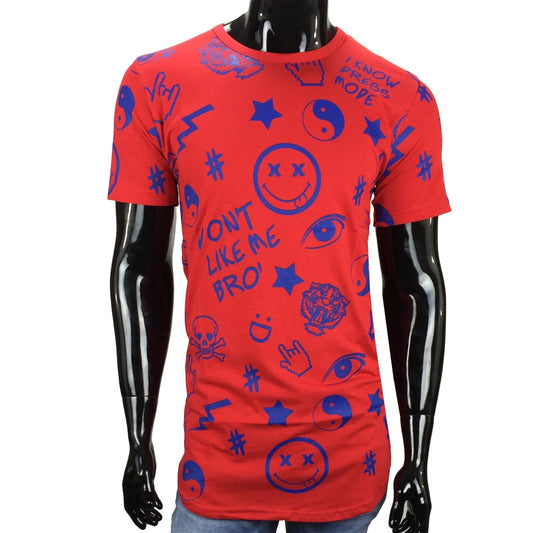 T-shirt UOMO maglietta Lunga Smile Emoticons Manica Corta Taglia M Rossa