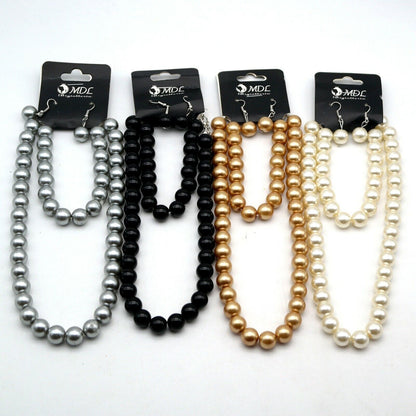 4x Parure Collana lunga perle orecchini bracciale nero argento bianco rosato