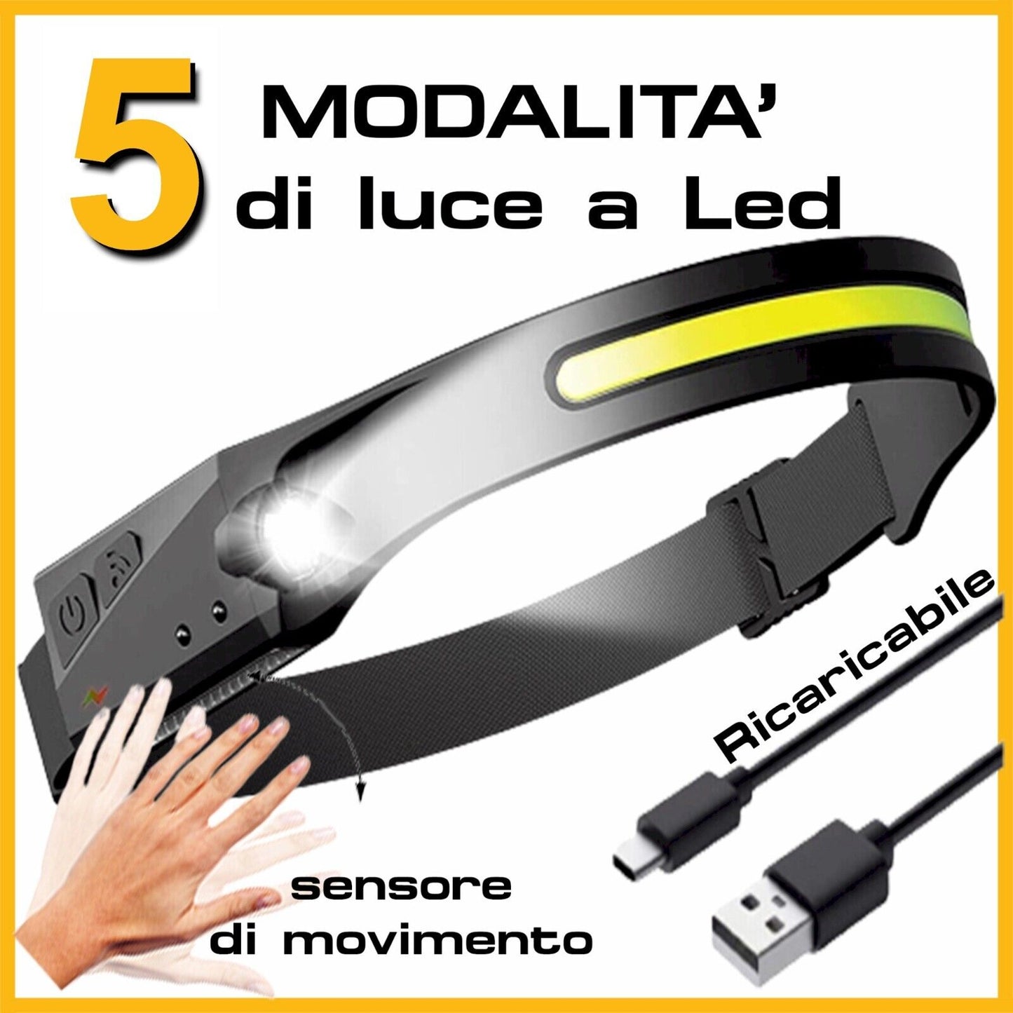 Torcia frontale usb a led impermeabile ricaricabile da testa lampada pile pesca