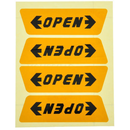 Set 4 Adesivo OPEN per portiera AUTO Sticker Sicurezza Riflettente 10x3cm Giallo