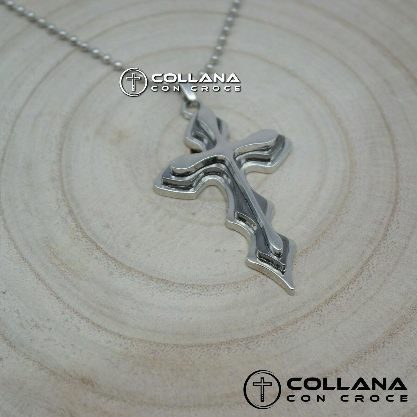 Collana con pendente Ciondolo a Croce Grigio e Metallo da Uomo Catena 3d design