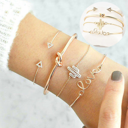 Set 4 Bracciale da donna rigido Triangolo Nodo Amore Cactus