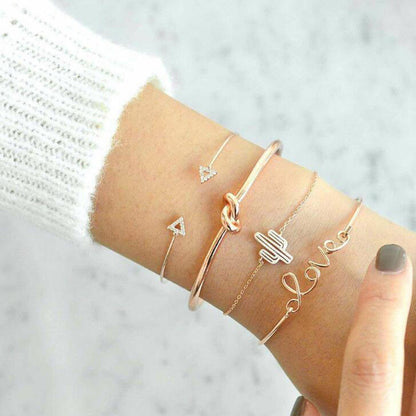 Set 4 Bracciale da donna rigido Triangolo Nodo Amore Cactus