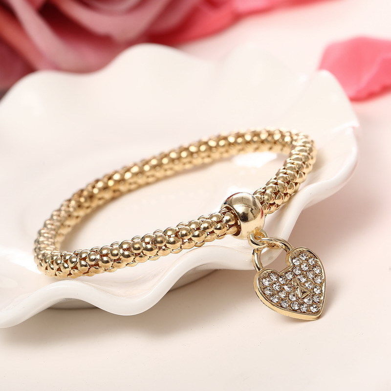 3x Bracciale Donna con Charms Cuore braccialetto bigiotteria a ragazza strass