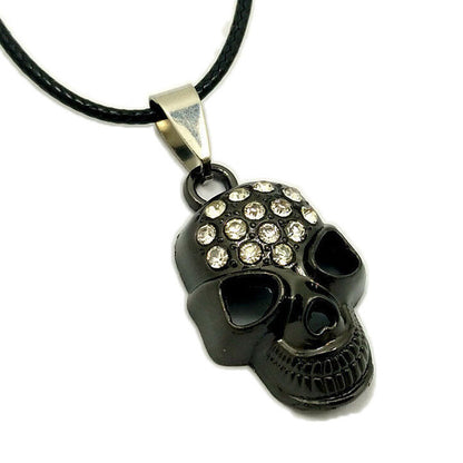 Collana Uomo Pendente teschio Cranio Strass Nero Keoss