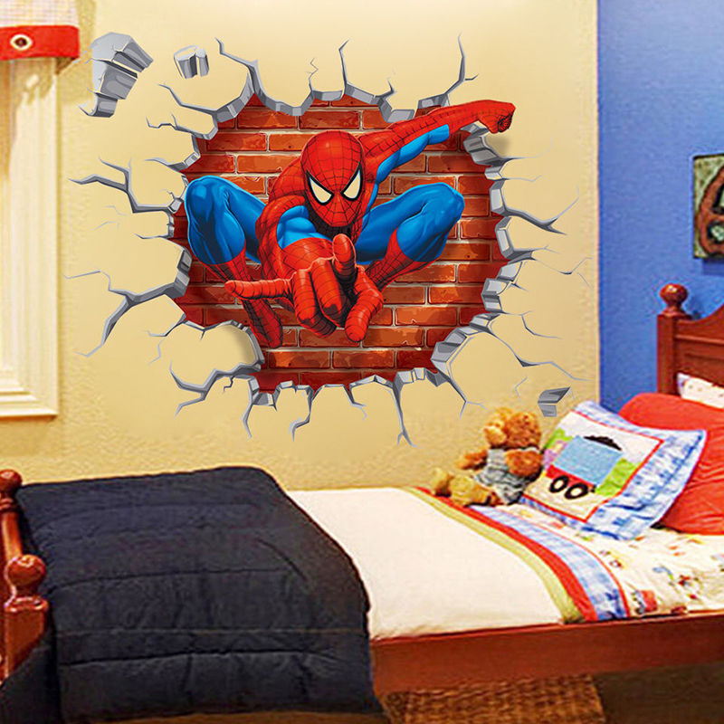 Adesivo Murales parete Cameretta bambini SPIDERMAN 3D Casa Muro Wall Sticker