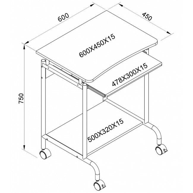 Scrivania per computer Compatta faggio 60x45X75 con ruote in MDF