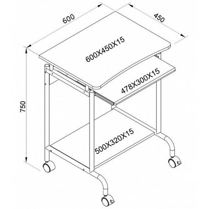 Scrivania per computer Compatta faggio 60x45X75 con ruote in MDF