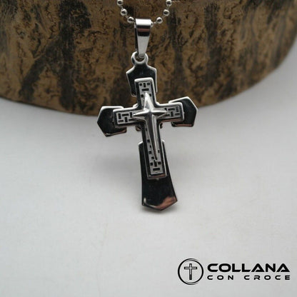 Collana con catena ciondolo Croce Collanina Crocifisso silver 3d