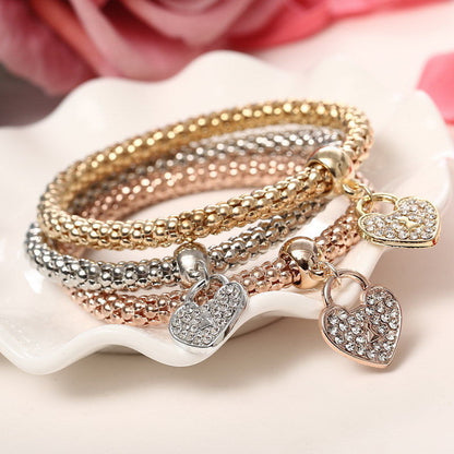 3x Bracciale Donna con Charms Cuore braccialetto bigiotteria a ragazza strass