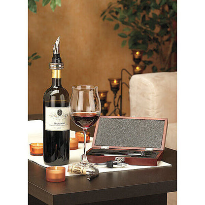 Set da Sommelier in Cofanetto di legno per Vino con 5 accessori Termometro Bar