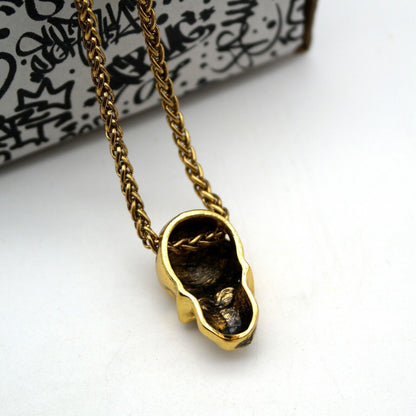 Collana con pendente Ciondolo Cranio Teschio Gold SKULL Moda da UOMO Rock Punk