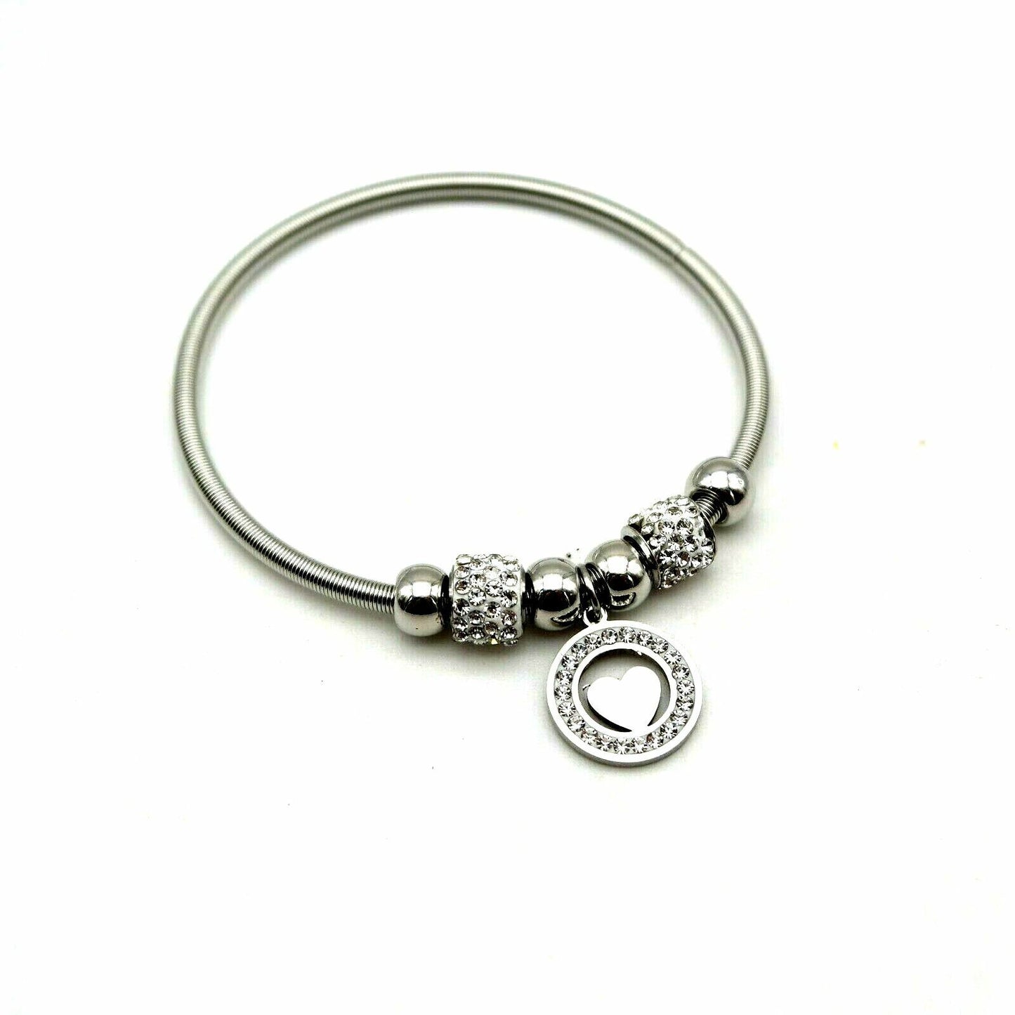 Bracciale elasticizzato donna sfera strass Cuore Braccialetto ragazza argentato