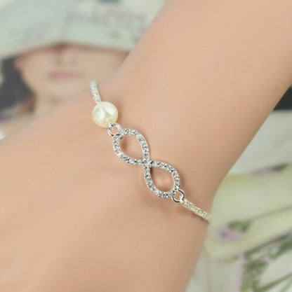 Bracciale Braccialetto da Donna 8 Infinito con Perle Cuore Perla catena amicizia