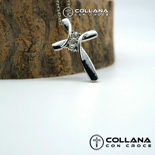 Collana con croce per Donna pietre Strass Catena pendente Ciondolo Crocifisso