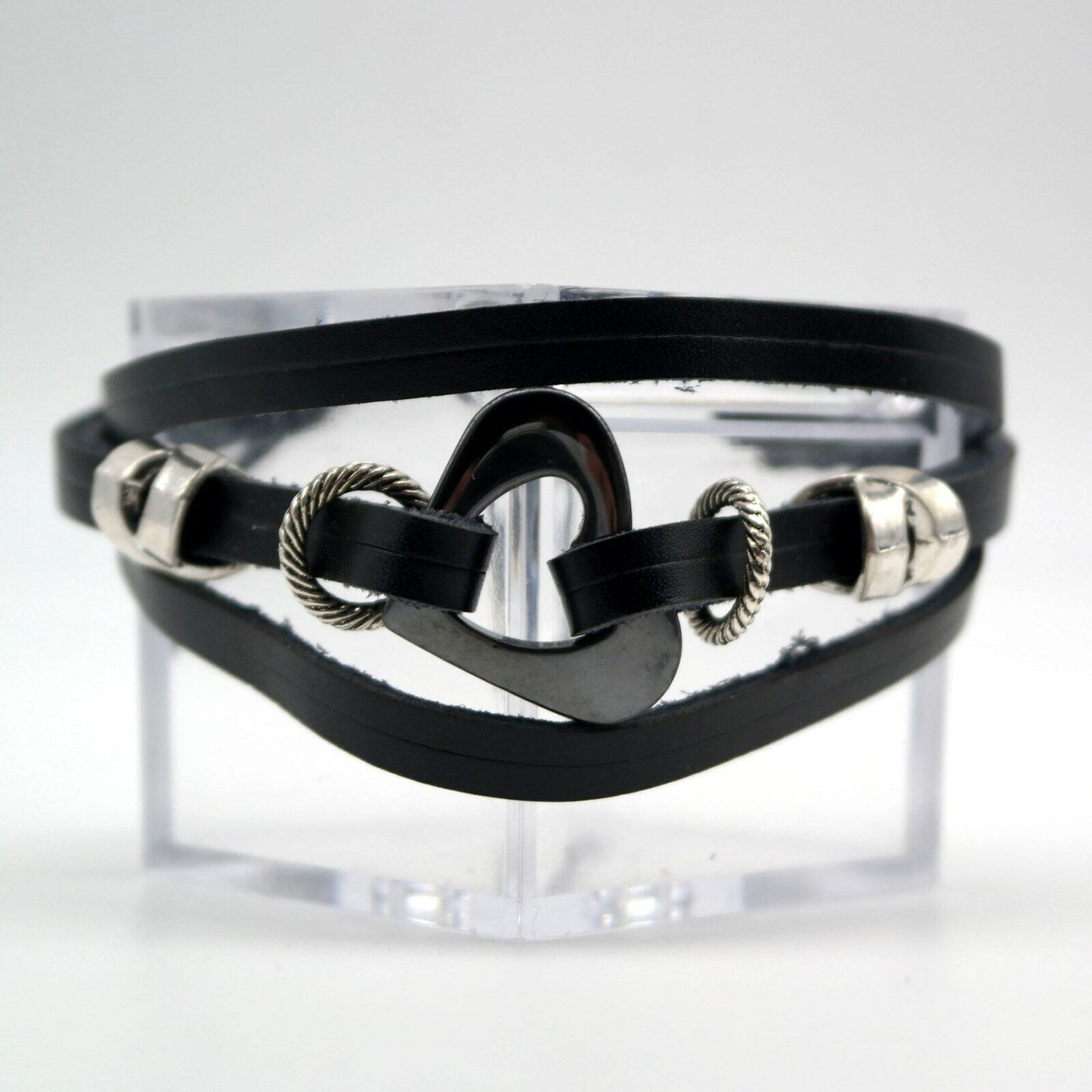 Bracciale da Donna Nero con charms cuore regolabile Braccialetto per ragazza