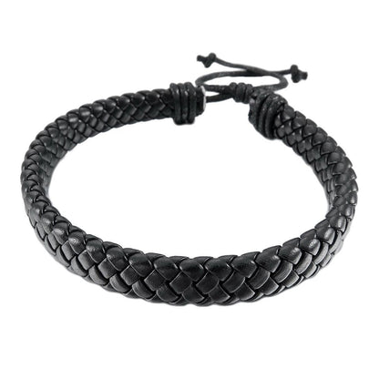 Bracciale Braccialetto UOMO Ecopelle Nero Regolabile Corda WRAP intrecciato