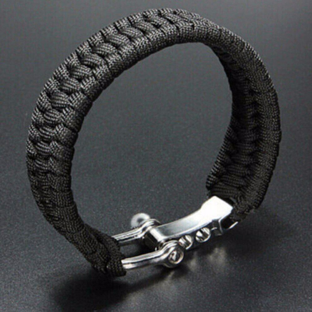 Bracciale Paracord Corda Nera Militare chiusura Acciaio Sopravvivenza da Uomo