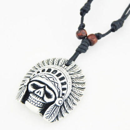 Collana Uomo con pendente Ciondolo Tribale skull cranio indiano