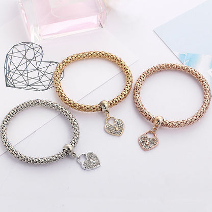 3x Bracciale Donna con Charms Cuore braccialetto bigiotteria a ragazza strass