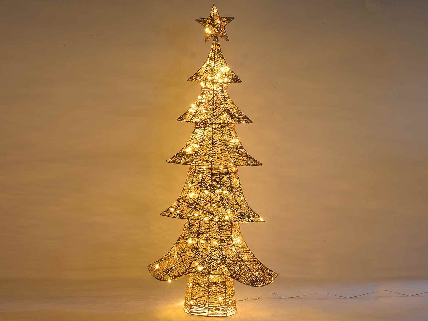 Albero di Natale di filo in glitter oro con luci a led bianco caldo H 160 cm