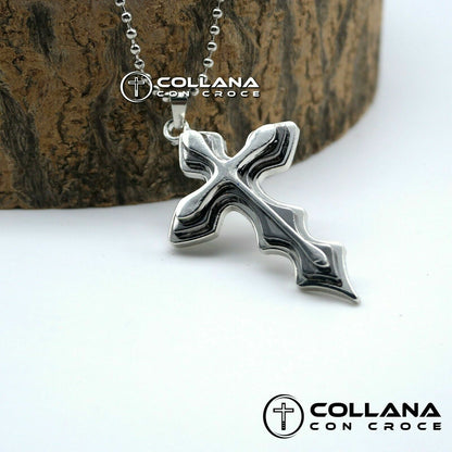 Collana con pendente Ciondolo a Croce Grigio e Metallo da Uomo Catena 3d design