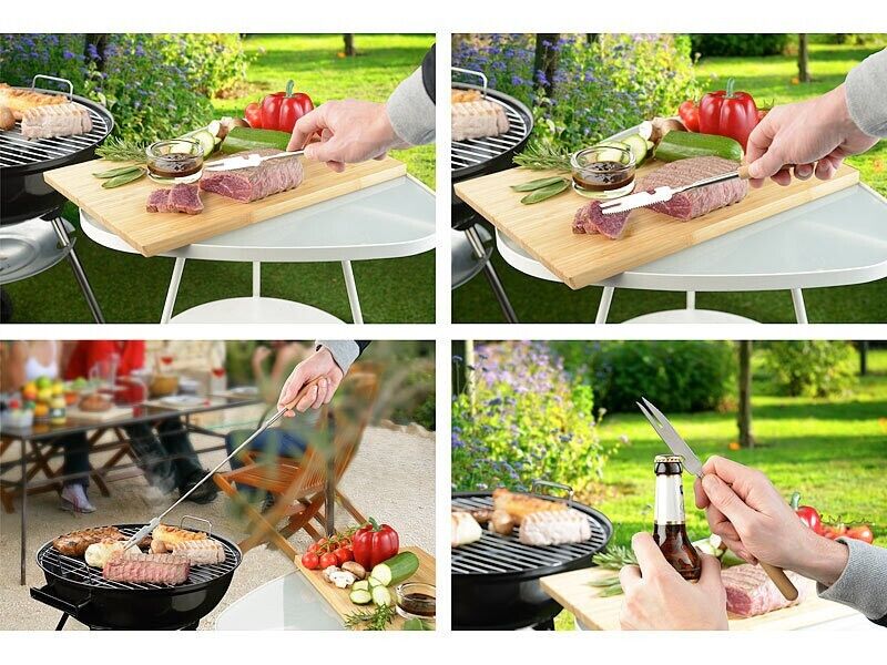 3 in 1 forchettone pinza  barbecue griglia bbq inox spatola forchetta telescopic