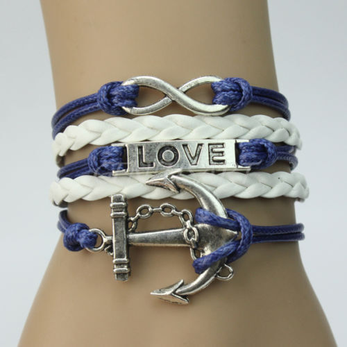 Bracciale Donna Ancora Love Infinito braccialetto da uomo intrecciato bianco blu