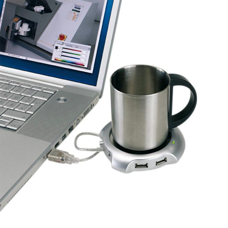 Scalda tazza 2in1 USB e HUB 4 Porte per Notebook PC Computer Bevande scaldatazza