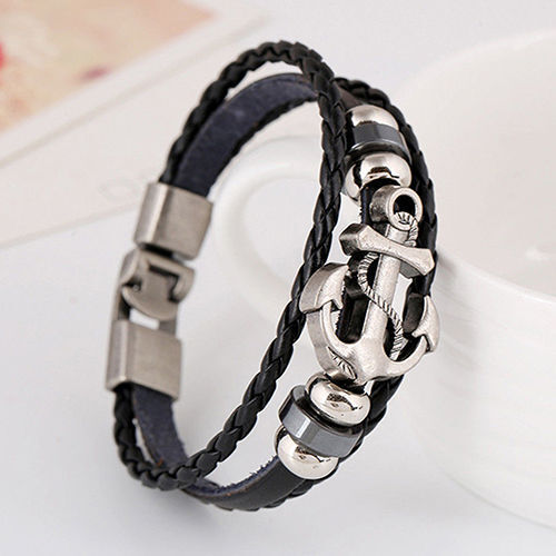 Bracciale Braccialetto da Uomo con Ancora in eco pelle Cuoio Nautica Marinaio