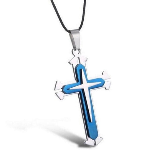 Collana con pendente Ciondolo a Croce Azzurra e Silver catena bicolore