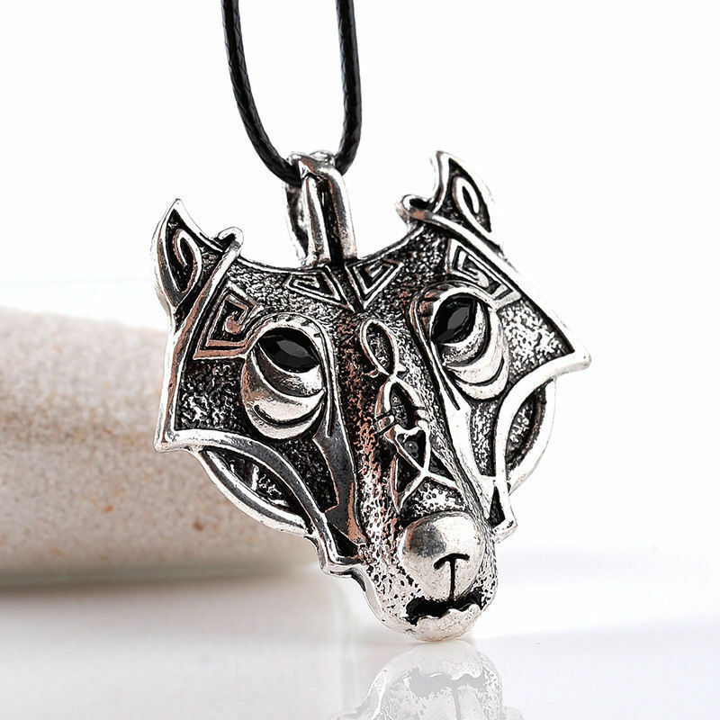 Collana con testa di LUPO in Metallo Silver Elegante UOMO Coraggio Celtica Wolf