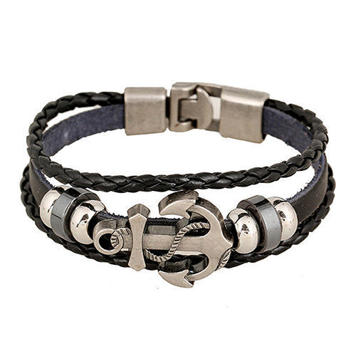 Bracciale Braccialetto da Uomo con Ancora in eco pelle Cuoio Nautica Marinaio