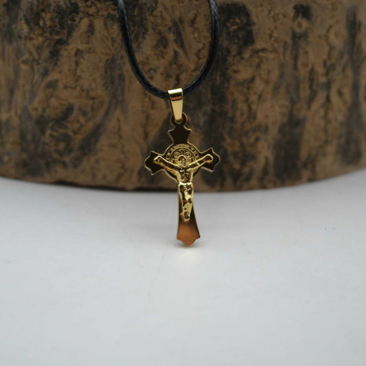 Collana con catena ciondolo Croce Collanina Crocifisso dorata uomo piccola