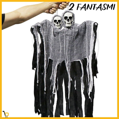 2 Fantasma Spaventoso Decorativo Decorazione HALLOWEEN PVC e tessuto H100 cm