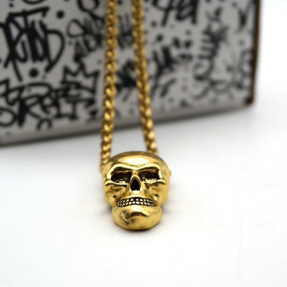 Collana con pendente Ciondolo Cranio Teschio Gold SKULL Moda da UOMO Rock Punk