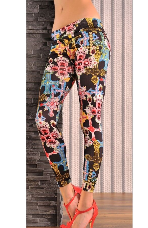 Leggings DONNA Elastico Pantacollant Panta Collant Stretch Skinny Croce vintage