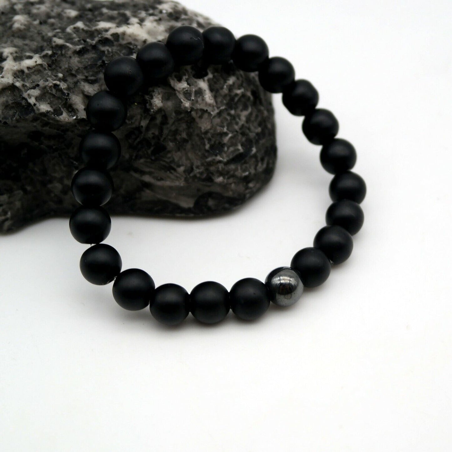 Bracciale da Uomo sfera nero palline regolabile elasticizzato braccialetto