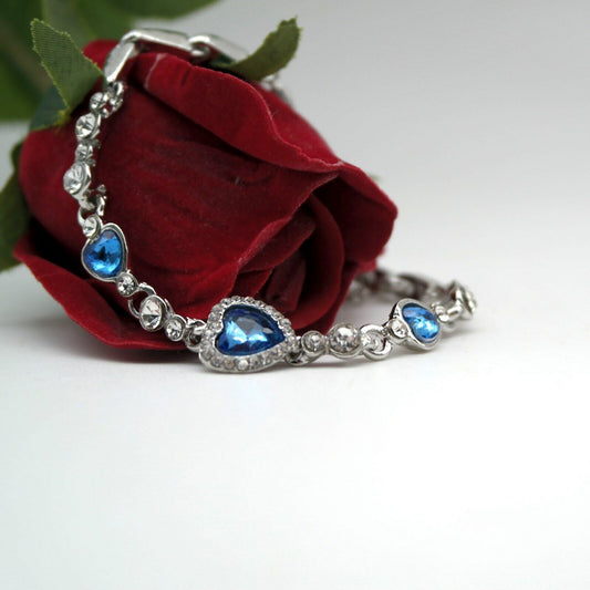 Bracciale da Donna con Cuore Blu Braccialetto catena Ragazza pietre cristallo