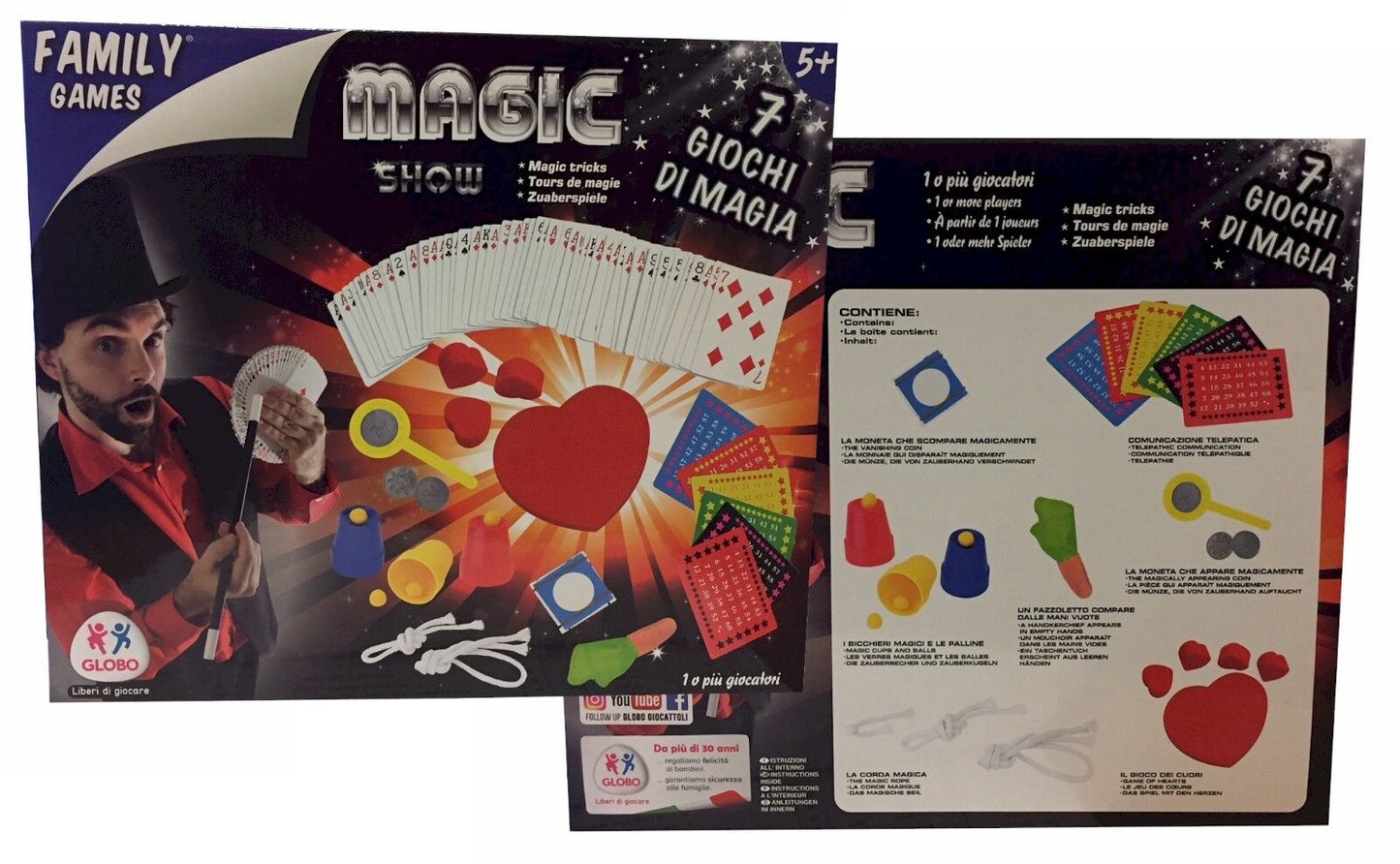 7 Giochi di Prestigio e magia in scatola aspirante mago MAGIC SHOW bambini