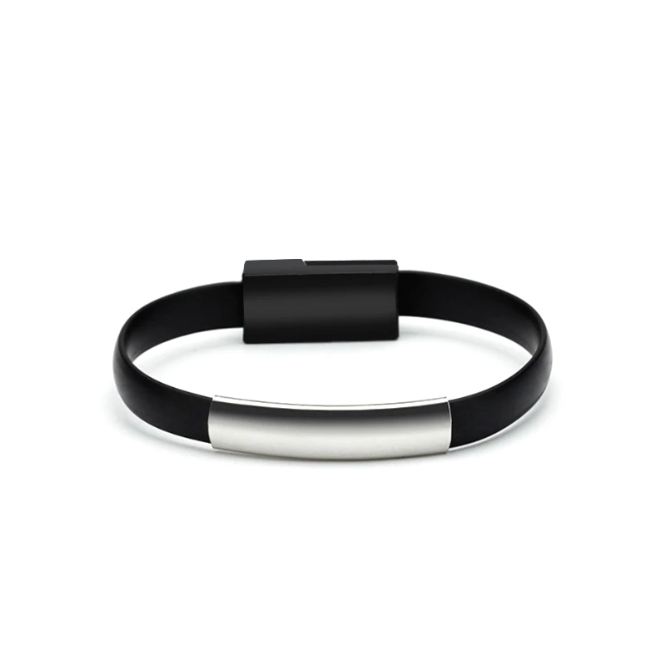 Braccialetto cavo micro USB Nero per ricaricare Smartphone ovunque bracciale