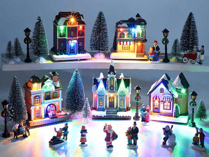 Set Villaggio natalizio componibile da 30 pz in resina con luci Natale 5 Case