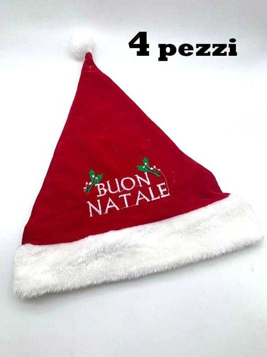 4 Cappello di Babbo natale con scritta Buon rosso festa party