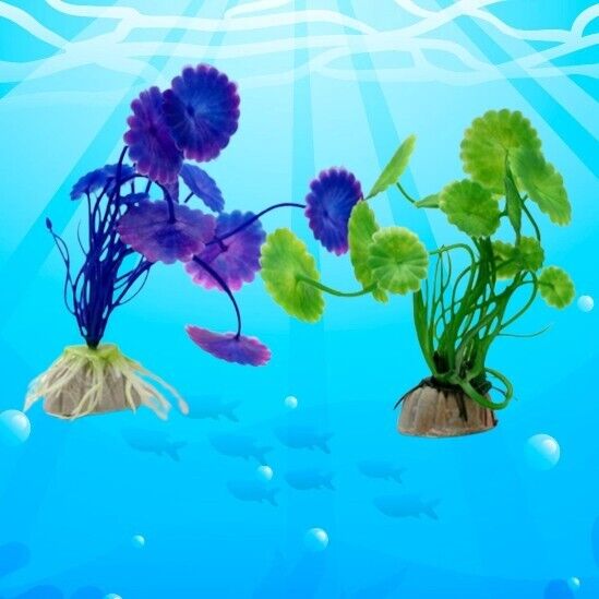 Set MINI 2x Piante Artificiale per Acquario Piante Finte Plastica Verde e Viola