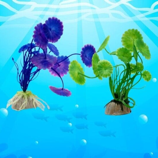 Set MINI 2x Piante Artificiale per Acquario Piante Finte Plastica Verde e Viola