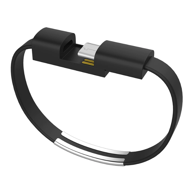 Braccialetto cavo micro USB Nero per ricaricare Smartphone ovunque bracciale