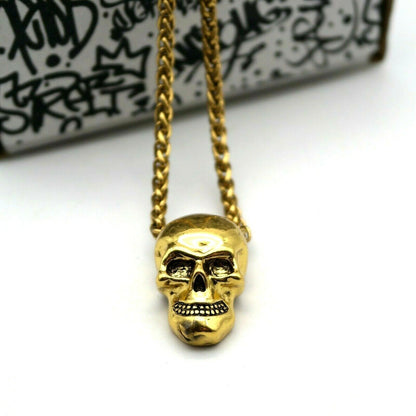 Collana con pendente Ciondolo Cranio Teschio Gold SKULL Moda da UOMO Rock Punk